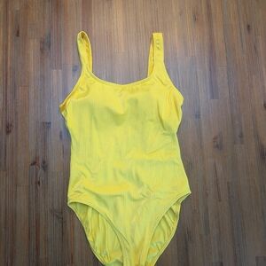 Vintage Maillot Baltex 90s Bright Yellow One Piece Swimsuit Size 12 Textured